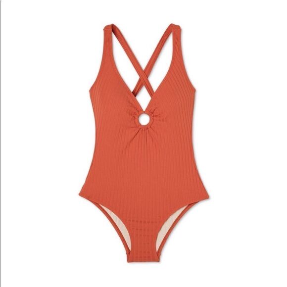New KONA SOL Ribbed Orange Tie Back Swimsuit M - Picture 5 of 10